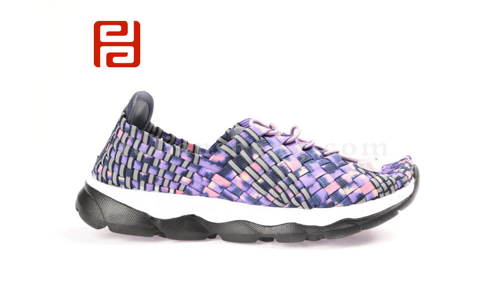 福連升時(shí)尚休閑女鞋潮流編織彈力面炫彩拼色女鞋圖片