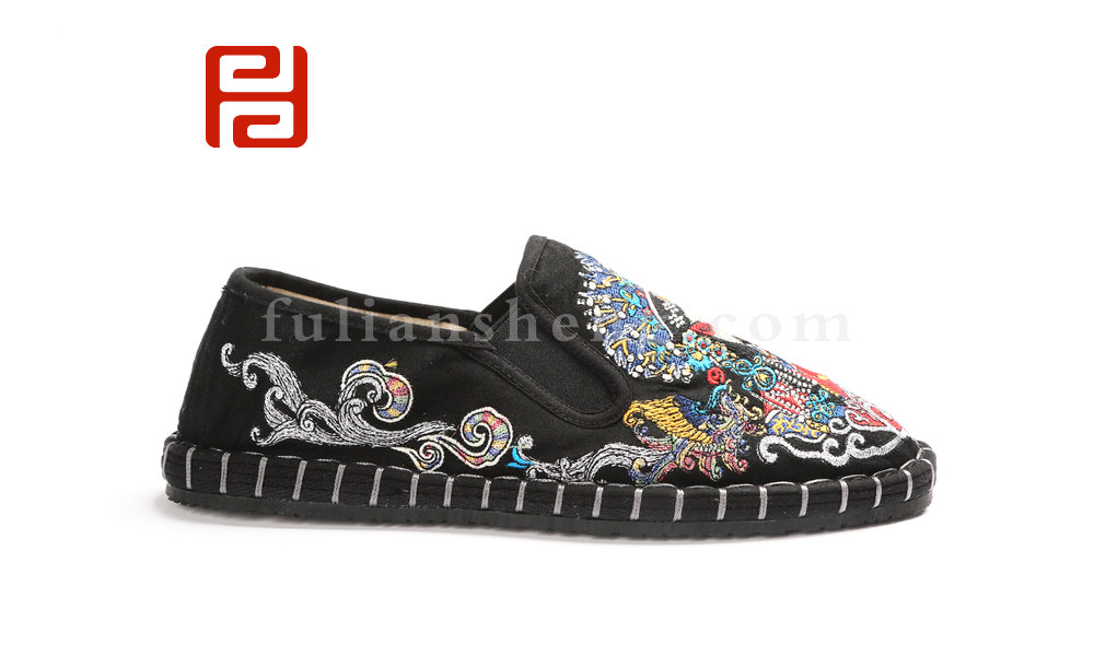 福連升中國風老北京布鞋男繡花社會臉譜千層底軟底布鞋圖片