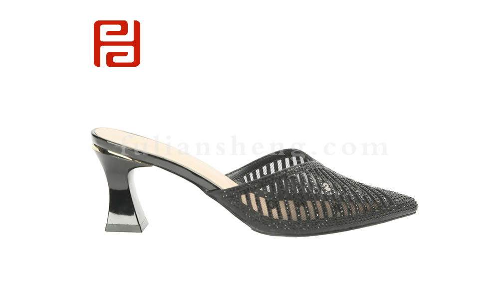 夏季新款高跟鞋舒適女鞋 女細跟涼拖尖頭水鉆半拖鞋圖片
