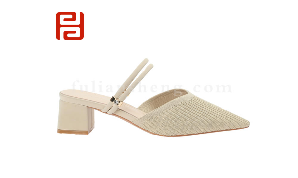 福連升一字帶涼鞋 女夏季尖頭拖鞋中跟一腳蹬涼鞋圖片