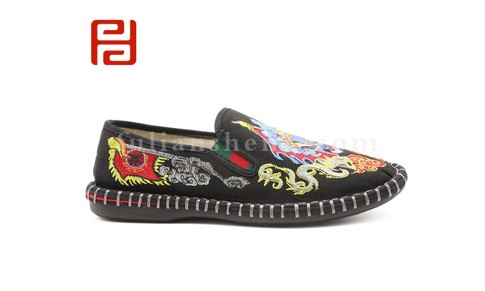 福連升春夏季民族風(fēng)藍(lán)臉臉譜刺繡單鞋懶人一腳蹬休閑鞋子圖片