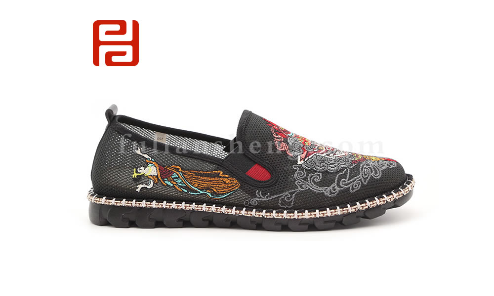 福連升夏款男士刺繡社會(huì)鞋網(wǎng)面涼鞋色鬼老北京布鞋圖片