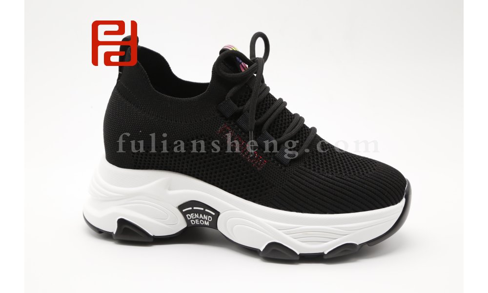 中國紅內增高女鞋厚底棉麻透氣健步媽媽鞋圖片