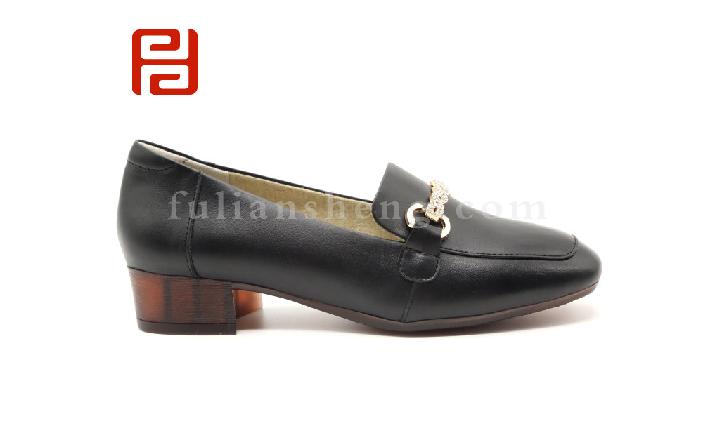 福連升時(shí)尚淺口休閑鞋女鞋扣飾粗跟樂福鞋單鞋圖片