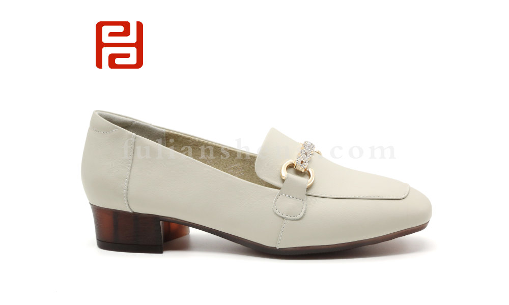 福連升時(shí)尚淺口休閑鞋女鞋扣飾粗跟樂福鞋單鞋圖片