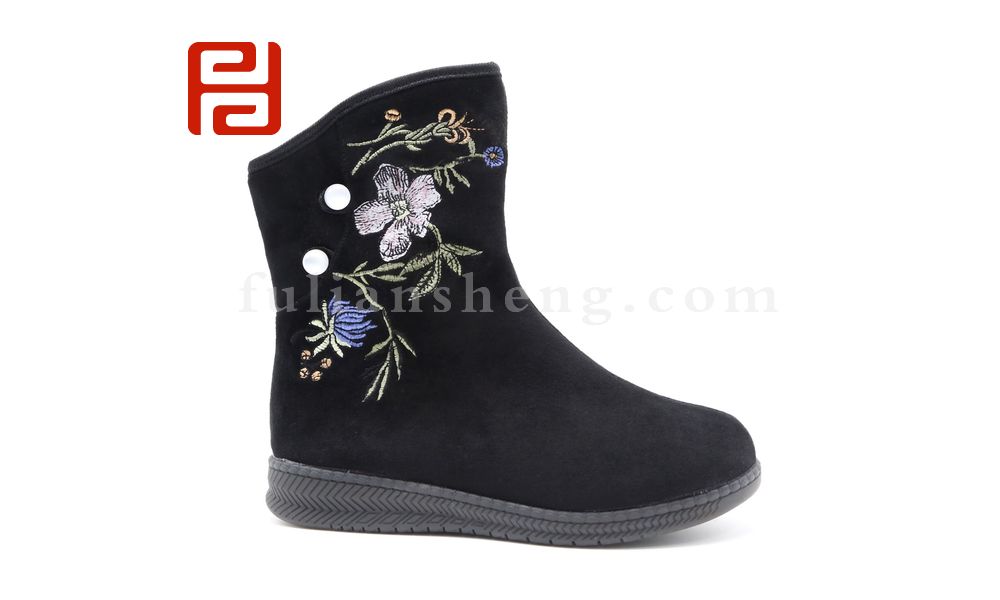 福連升老北京布鞋冬加絨中國風刺繡女款短靴圖片