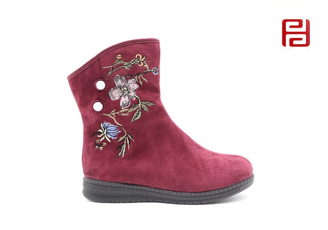 福連升老北京布鞋冬加絨中國(guó)風(fēng)刺繡女款短靴