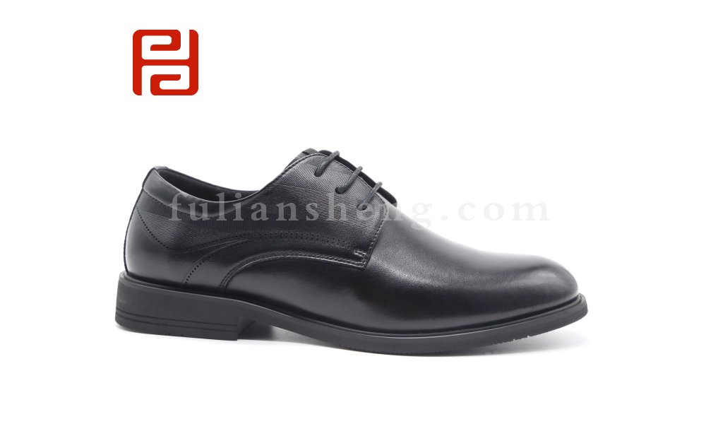 福連升正裝商務(wù)皮鞋黑色橡膠底工裝鞋細膩光澤正裝男鞋